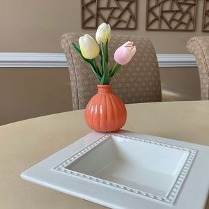 Orange Ribbed Glass Bud Vase Platter Decoration 💐